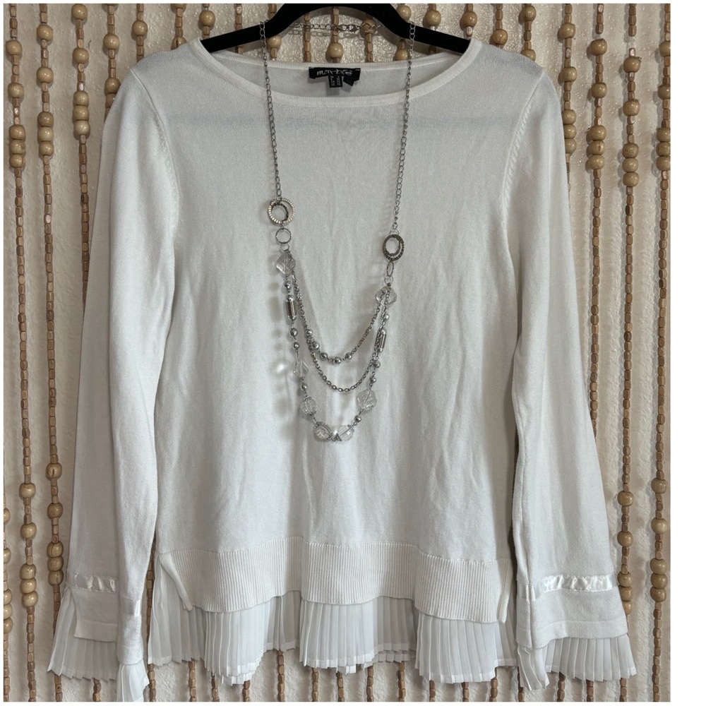 Vintage Y2K Pleated White Preppy Coquette Cottage Long Sleeve Business Sweater